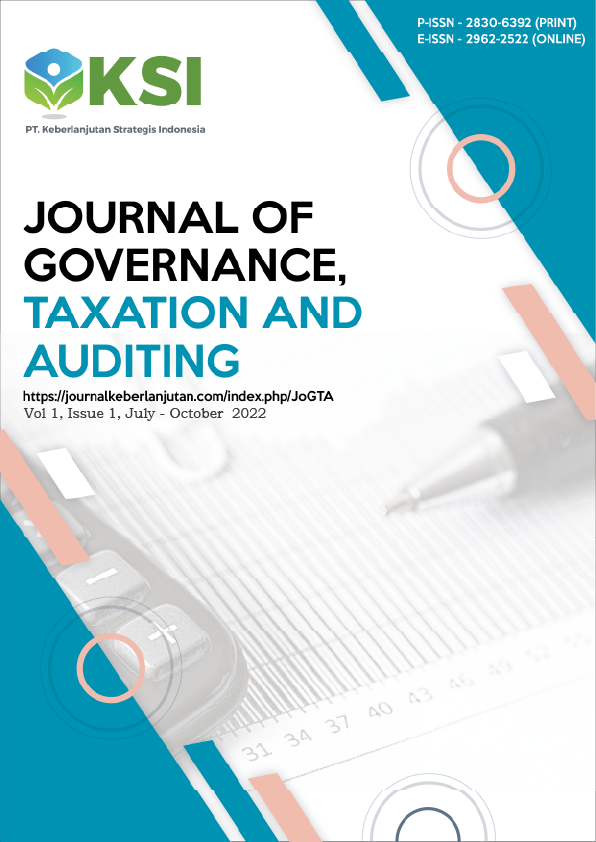 					View Vol. 1 No. 1 (2022): Journal of Governance, Taxation and Auditing (July – October 2022)-In Press
				